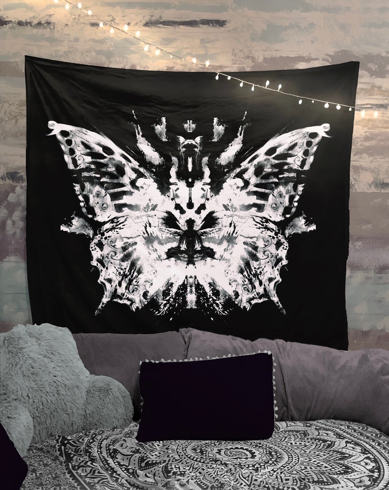 Butterfly Inkblot Tapestry Wall Hanging Black And White Etsy