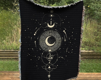 Space Alchemy Woven Cotton Blanket: Jacquard Bohemian Wall Hanging