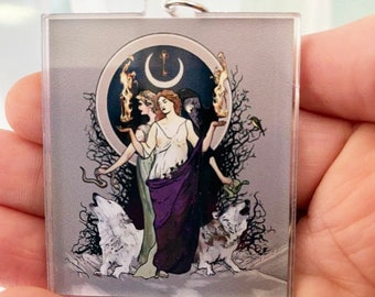 Hecate Ornament or Keychain - Moon goddess Keychain - Acrylic - Triple goddess Charm - Prayer Charm - Amulet