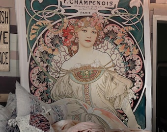 Art Nouveau Tapestry Bohemian Wall Hanging Large Artwork Hippie Lady Mucha