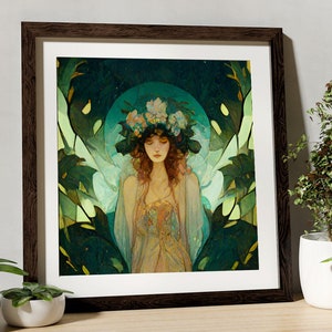 Goddess Painting - Nouveau Goddess - Harvest Moon Goddess - Flowers and Moon goddess