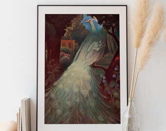 Estampado de pavo real vintage - Pintura art nouveau - Ave vintage