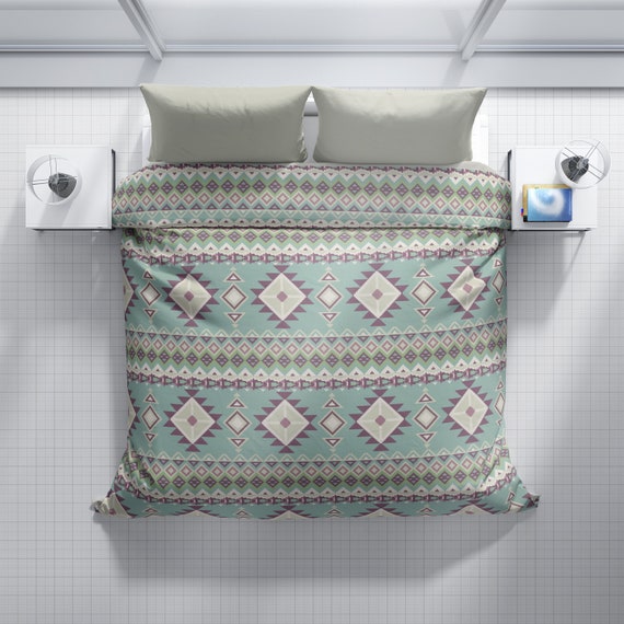 Aztec Duvet Cover Light Green Bedding Cream Duvet Cover Etsy