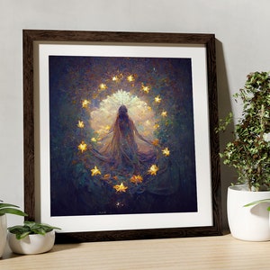 Pagan Goddess - Moon Witch - Surreal Painting of Angel - For Your Sacred Space