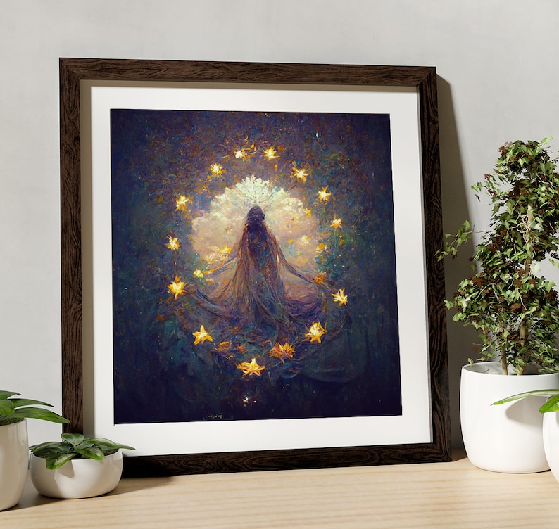 Pagan Goddess Moon Witch Surreal Painting of Angel For Your Sacred Space image 1