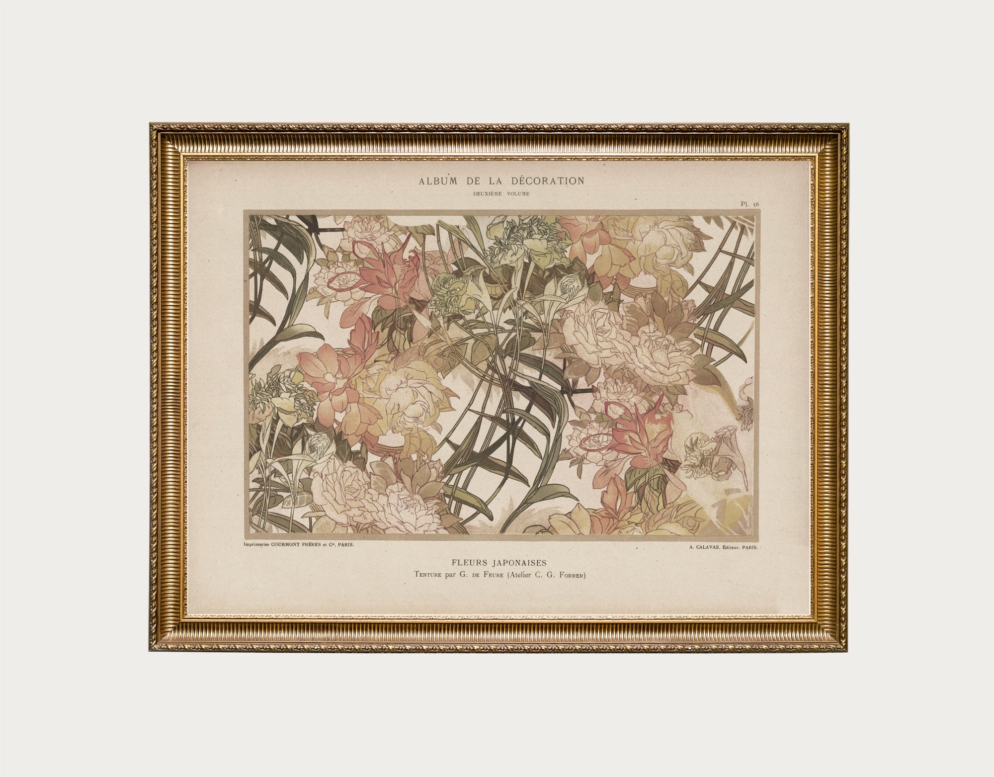 Nouveau Fleurs Print - Pink and Beige Art - Art Nouveau Poster - Floral Print - Print Large Artwork - Paris Vintage