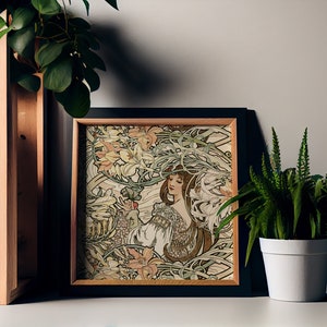 Mucha Goddess Painting - Floral Print - Square - Art Nouveau Print - Goddess Art Deco
