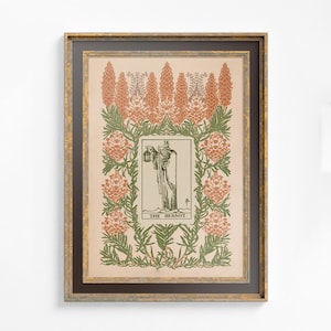 Jugendstil Einsiedler Poster Neutral - Tarot Karten Druck - Blumen Print - Vintage Tarot Karte Poster - Großes Kunstwerk Beige Vintage