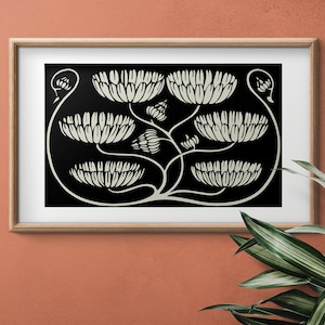 Aubrey Beardsley - Vintage Floral Ink  - Ornamental Art Nouveau - Floral - Vintage Black and Beige Print