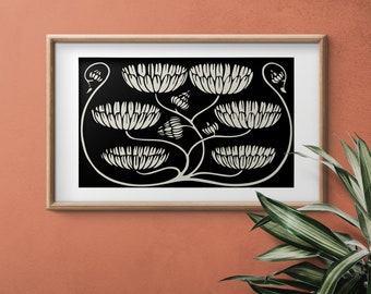 Aubrey Beardsley - Vintage Floral Ink  - Ornamental Art Nouveau - Floral - Vintage Black and Beige Print