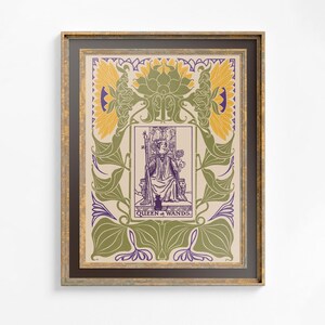 Impression de la reine des baguettes - vintage Shabby Chic - affiche de tarot - affiche de carte de tarot nouveau - vert