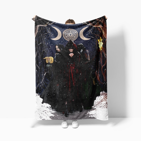 Moon Goddess Blanket - Plush Velvet Blanket - Hecate - Double Thick Fleece - Designer Blanket