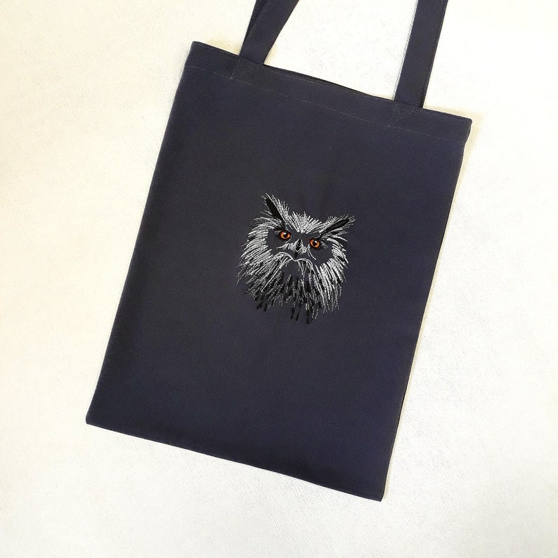 Shopping bag Grey bag Grocery tote bag Cloth bag Polyester bag Embroidered bag Market bag Simple bag Nice shopping bag Foldable bag Gift Owl