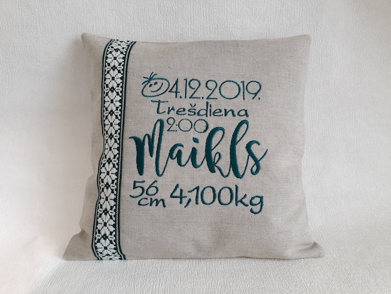 Custom Pillow Linen Embroidered Personalized Baby Shower Etsy