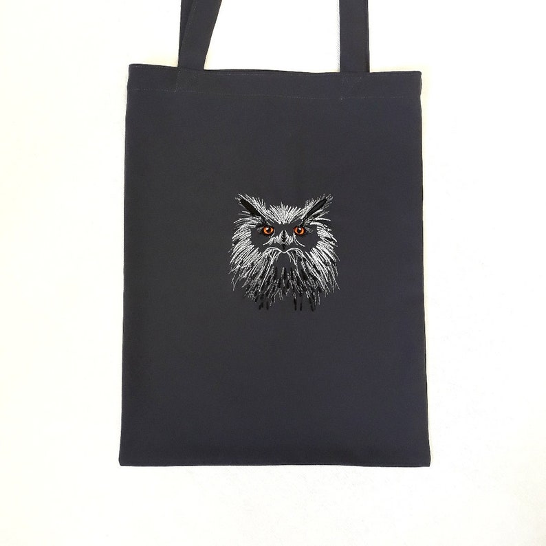 Shopping bag Grey bag Grocery tote bag Cloth bag Polyester bag Embroidered bag Market bag Simple bag Nice shopping bag Foldable bag Gift Owl