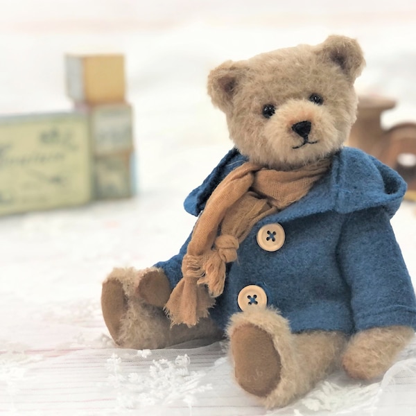 Miniature Mohair Teddy Bear - "Bertie" with  hand finished gift box