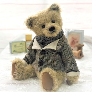 MADE TO ORDER Großer Vintage Bär - &quot;Frederick&quot; - mit echt Harris Tweed Jacke
