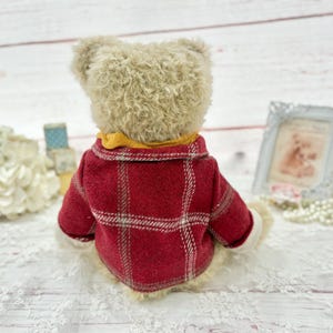 Handmade Mohair Teddy Bear: "Isaac" with Tartan Coat and Robin image 2