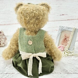 Handmade Mohair Bear: Vintage Style with handmade Harris Tweed Dress and free delivery image 3