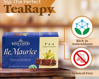 Premium Black Vanilla Organic Tea Bags from Mauritius - Unique Gifts for Tea Lovers - Individually Wrapped, Gluten-Free, and Non-GMO