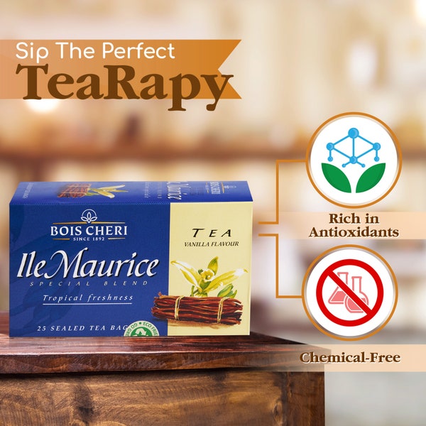 Premium Black Vanilla Organic Tea Bags from Mauritius - Unique Gifts for Tea Lovers - Individually Wrapped, Gluten-Free, and Non-GMO