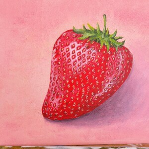 Peinture originale de fraises : oeuvre d'art acrylique faite main sur toile, décoration murale parfaite pour la cuisine, le salon ou le bureau