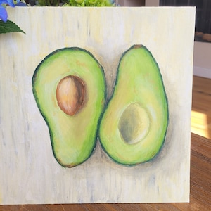 Original Avocado Painting: Handmade Acrylic Artwork on Canvas, Perfect Wall Decor for Kitchen, Living Room or Office