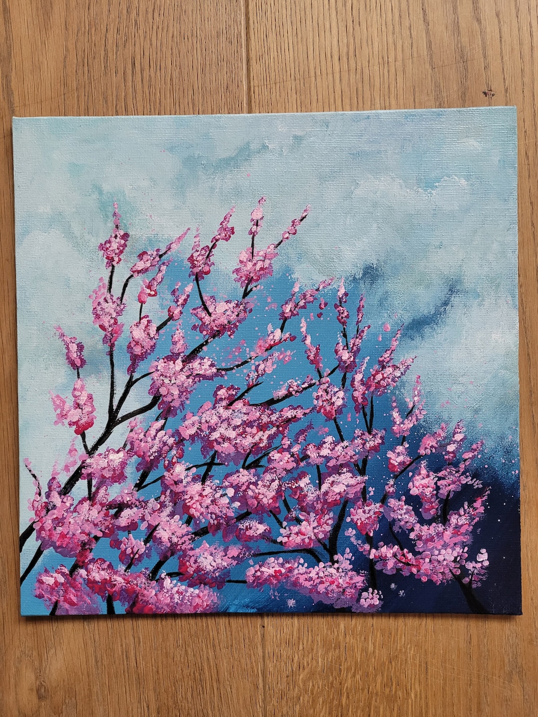 Handmade Sakura Painting: Pink Blossom Abstract Acrylic Art on Canvas ...