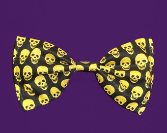 Gold Skulls Print Cotton Fabric Hairbow or Bowtie