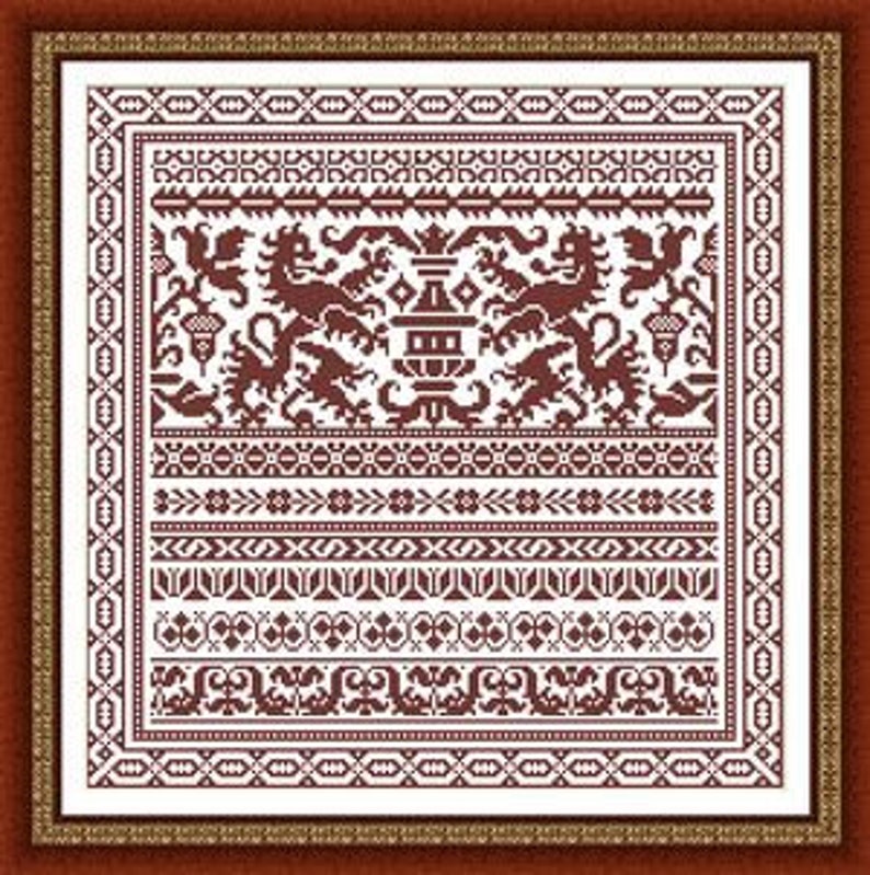 Pattern Crossstitch Monochrome Ribbon BAND Strip SAMPLER Etsy