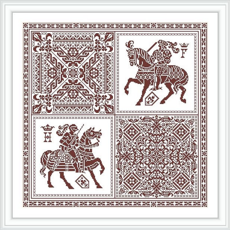 Digital Cross stitch patternTwo knights on horses and two Etsy