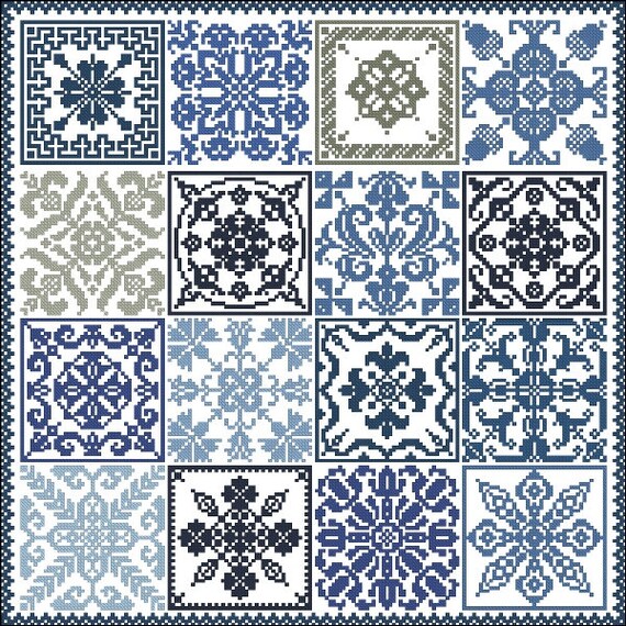 A sampler patchwork Majolica Antique style 16 squares Etsy