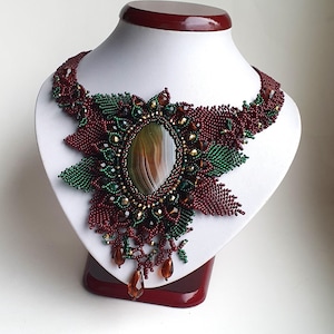 Handmade Agate Beaded Necklace: Czech Seed Beads, Crystal Accents