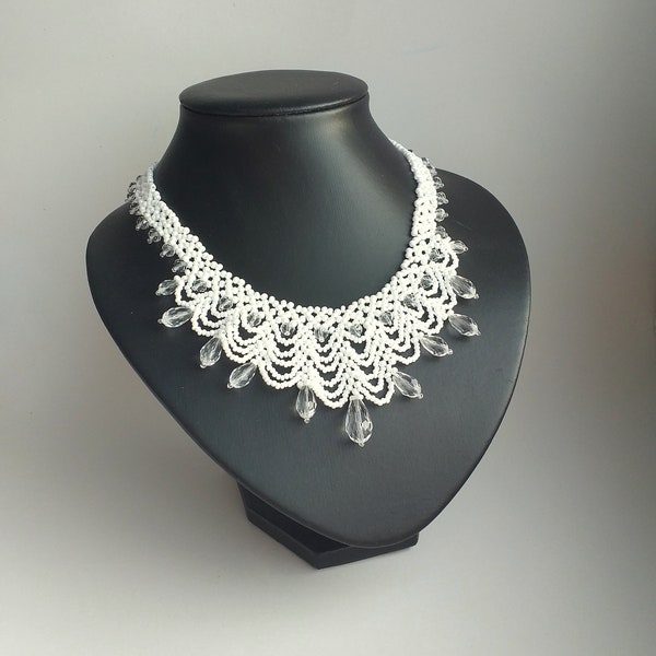 White necklace, Beadwork Necklace, Seed Bead Necklace, Summer jewelry, Handcraft jewelry