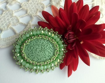 Green Lava Brooch, Bead embroidered Brooch, , Beadwork Brooch , Handmade Jewelry