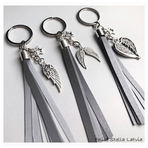 Reflective pendant with angel wings charm keychain pendant with reflective ribbon tassel bag accessory