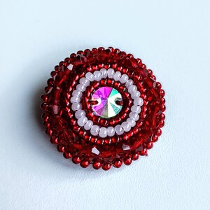 Brooche Latvia flag color red and white brooche, handmade embroidery beaded brooche, dark red jewelry patriotic accessory