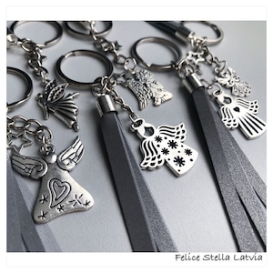 Reflective pendant with angel charm keychain pendant with reflective ribbon tassel bag accessory gaurdangel gift for Christmas