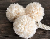 Set of Three Cream Chunky Yarn Pom Poms, Hat Topper, Party Decor, Gift Topper, Nursery Decor, Wedding Decor