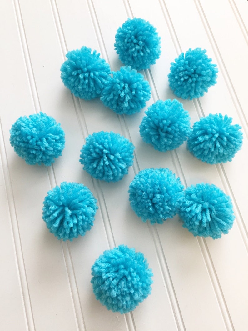 12 Turqua Blue Yarn Pom Poms Craft Supplies Party Decor Etsy