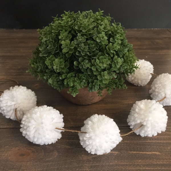 Mini White Pom Pom Garland, Nursery Decor, Home Decoration, Photo Backdrop