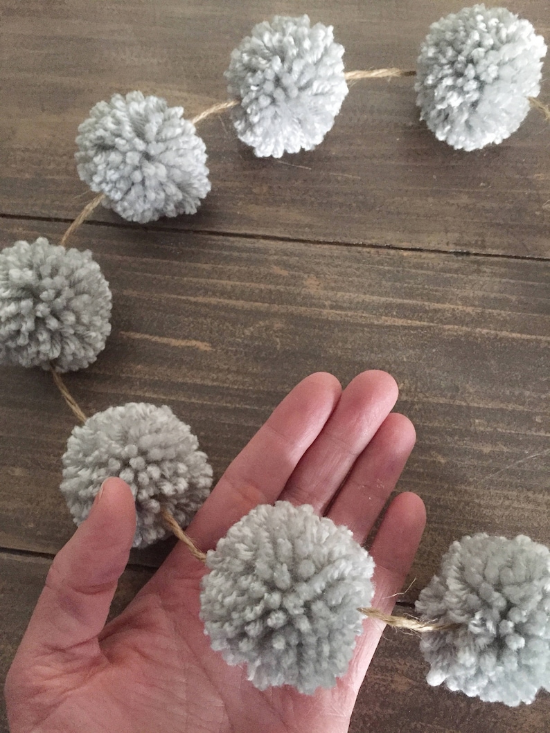 Mini Light Gray Pom Pom Garland Pom Poms Farmhouse Decor Etsy