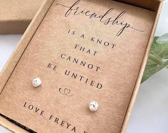 Friendship Knot Earrings. Meaningful friendship gift, Sterling Silver Knot Stud Earrings, friendship quote, friend birthday gift