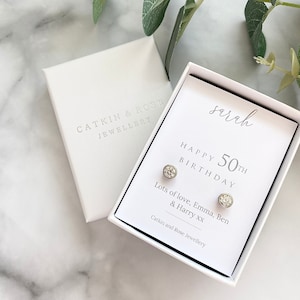 Elegant meaningful jewellery birthday personalised earrings, CZ studs, 21st 30th 40th 50th 60th 70th 80th 90th personalised earrings gift