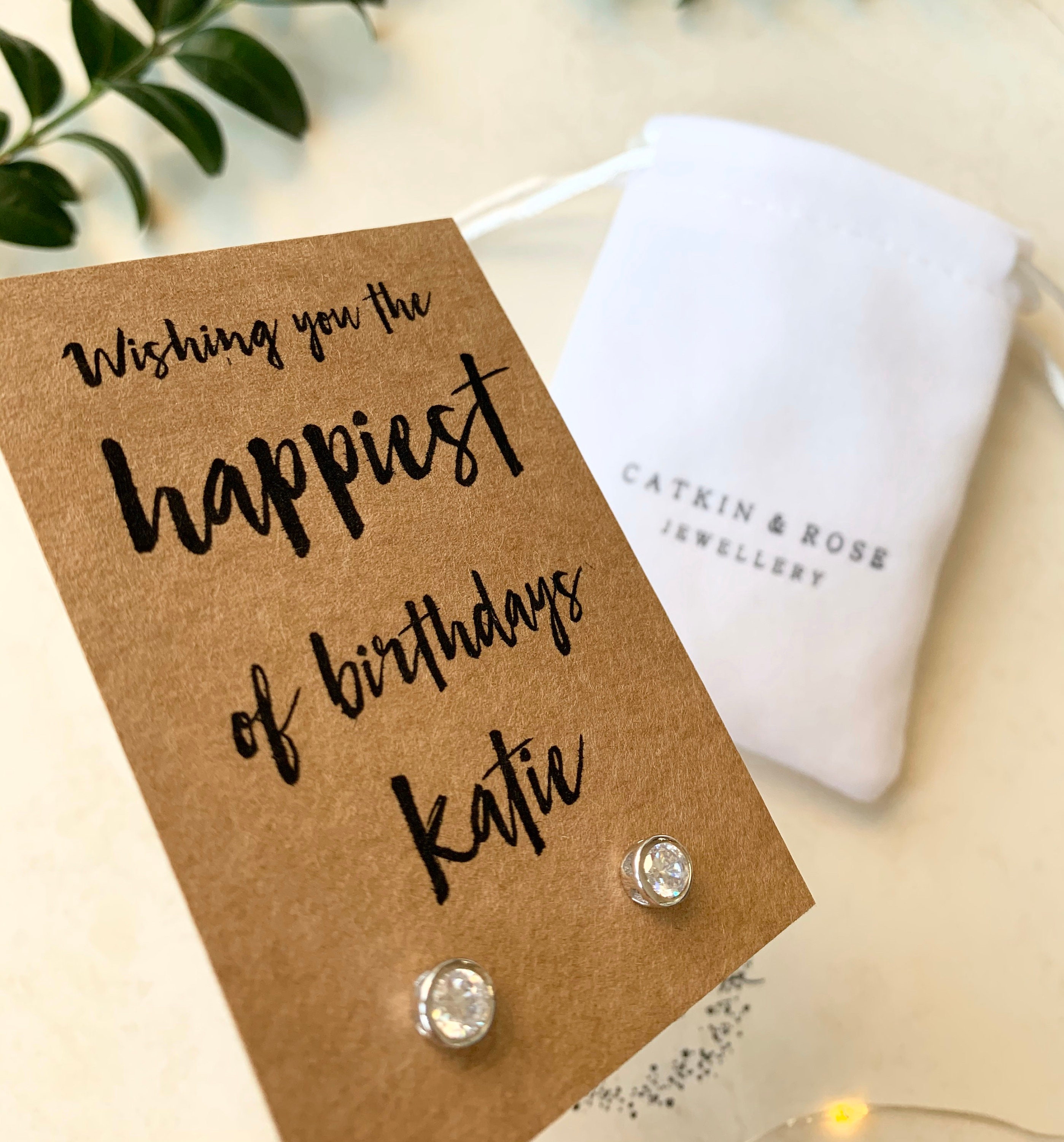 Personalised Birthday diamanté stud earrings in white velvet | Etsy