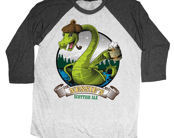 Loch Ness Monster Shirt - Nessie Monster Printed on a Unisex Baseball Tee