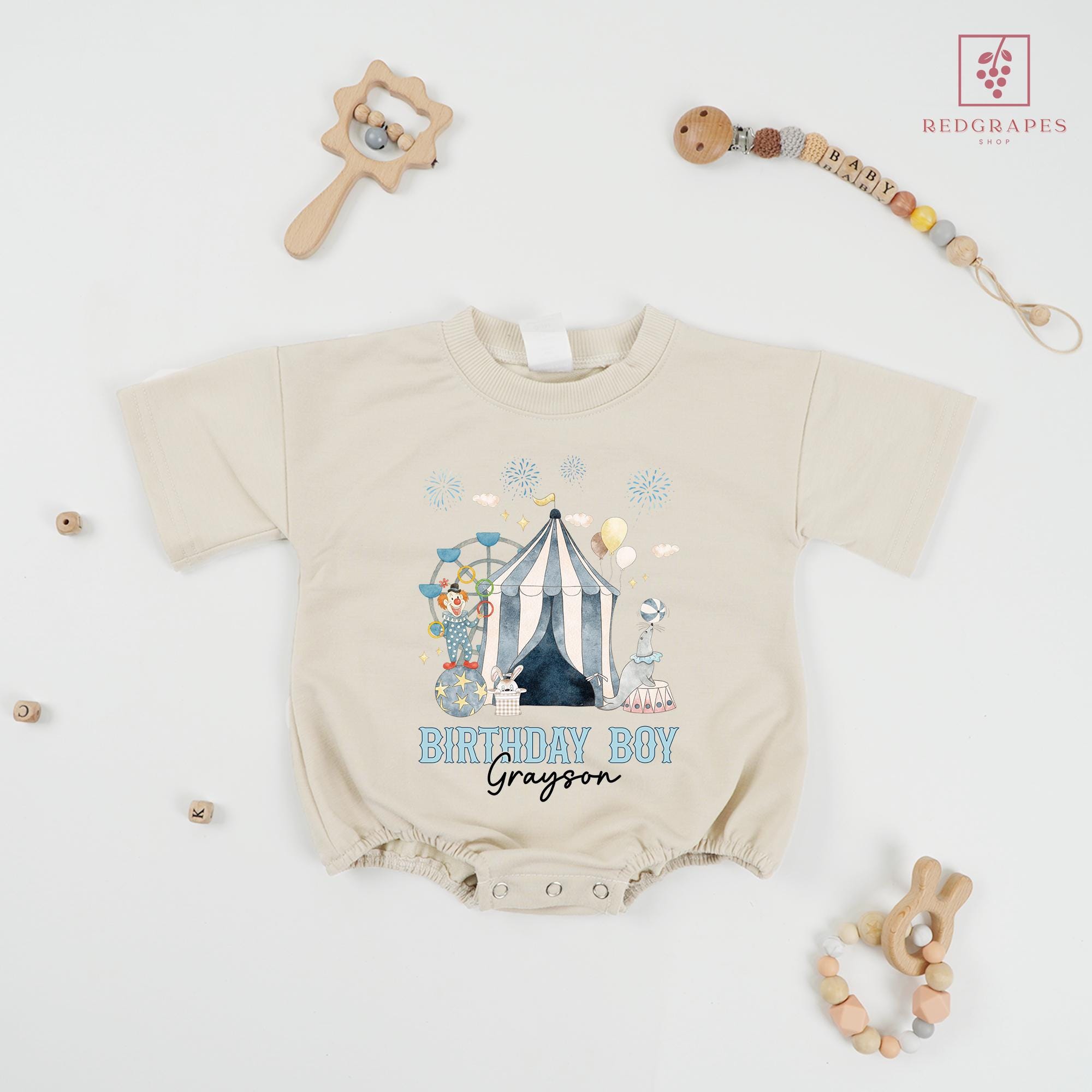 Personalized Carnival Birthday Boy Baby Romper, Baby Shower Gift, Circus Birthday Toddler Shirt, Circus Party Bodysuit, Newborn Outfit