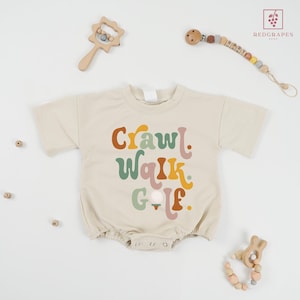 Crawl Walk Golf Baby Romper, Coming Soon Baby, Golf Baby Bodysuit, New Baby Gift, Golfing Onesie, Pregnancy Reveal, Baby Shower Gift