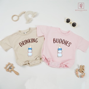 Drinking Buddies Twins Baby Romper, Funny Twin Baby Outfit, Gender Neutral Twin Baby Tee, Twin Matching Outfit, New Baby Tee, Twin Baby Gift