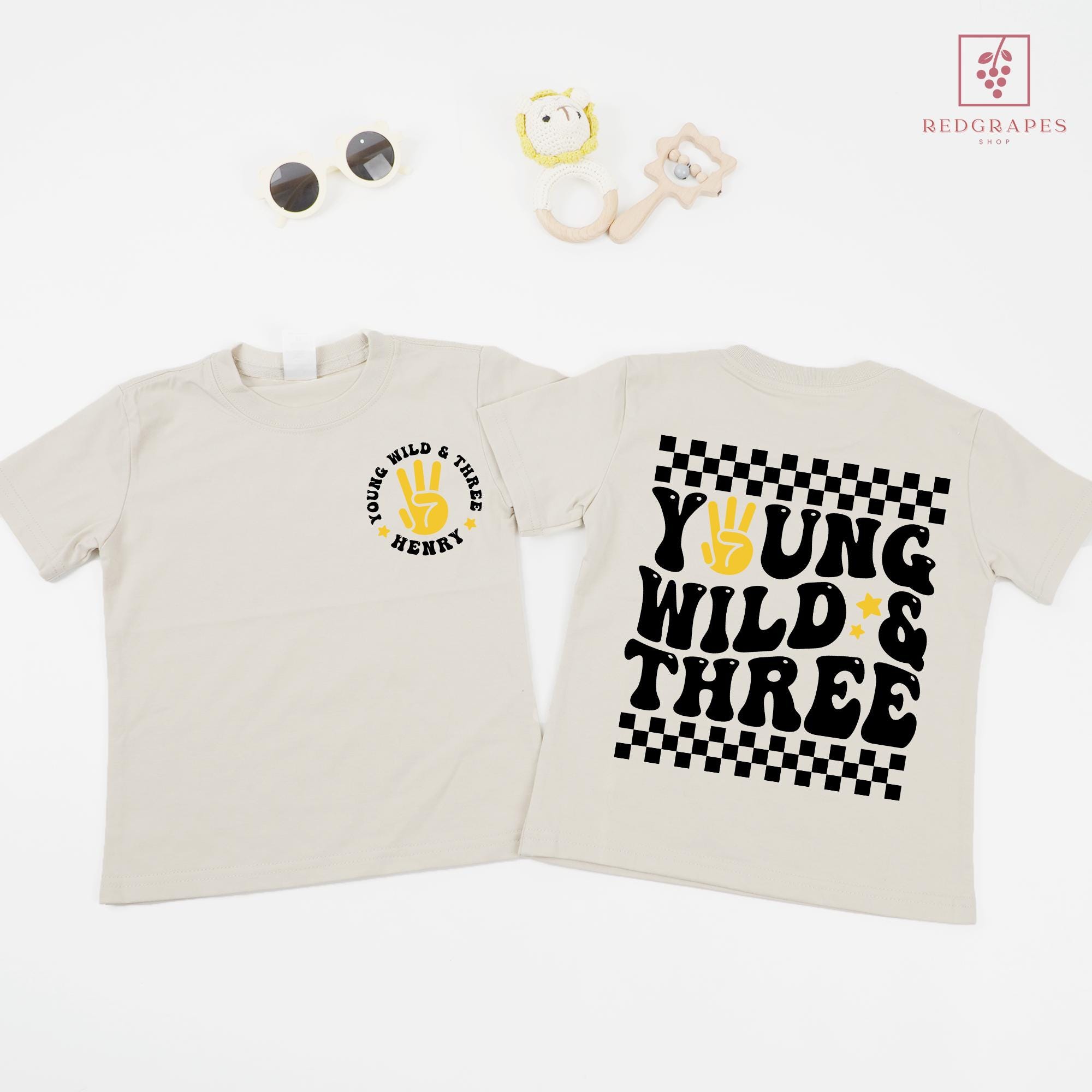 Personalized Young Wild And Three Toddler Shirt, Custom Football Kids Shirt, 3rd  Birthday Shirt, Birthday Boy Tee, Three Birthday Shirt